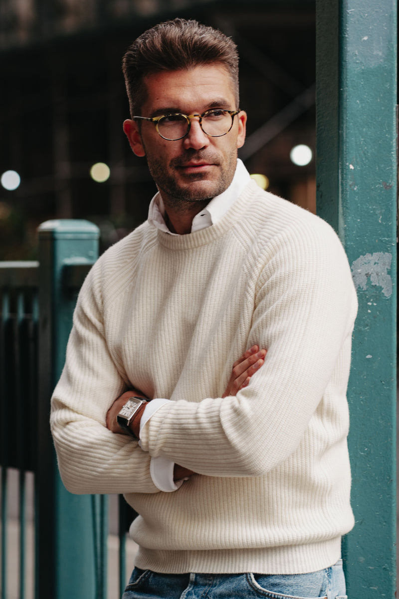 Grobstrick-Pullover 100% Merino in Off-White