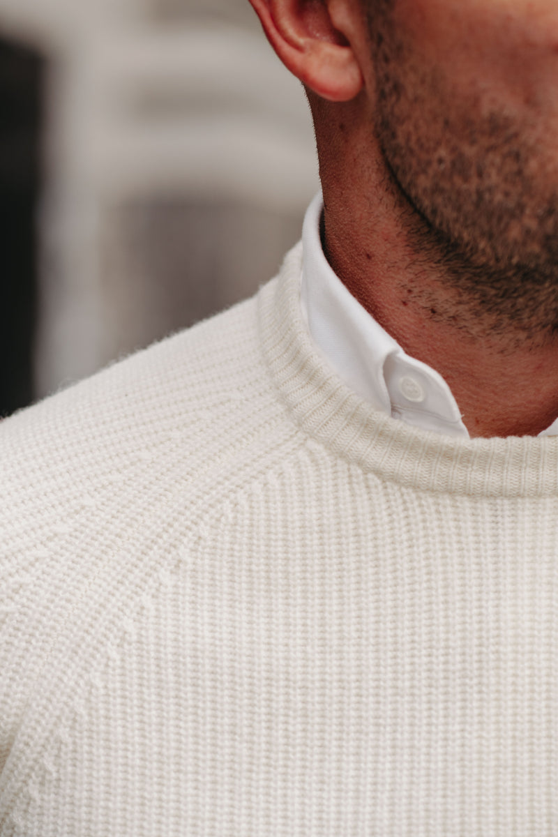 Grobstrick-Pullover 100% Merino in Off-White