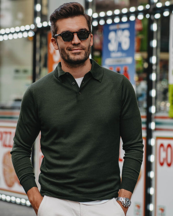 Longsleeve Polo in Grün