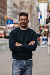 Grobstrick-Pullover 100% Merino in Dunkelblau