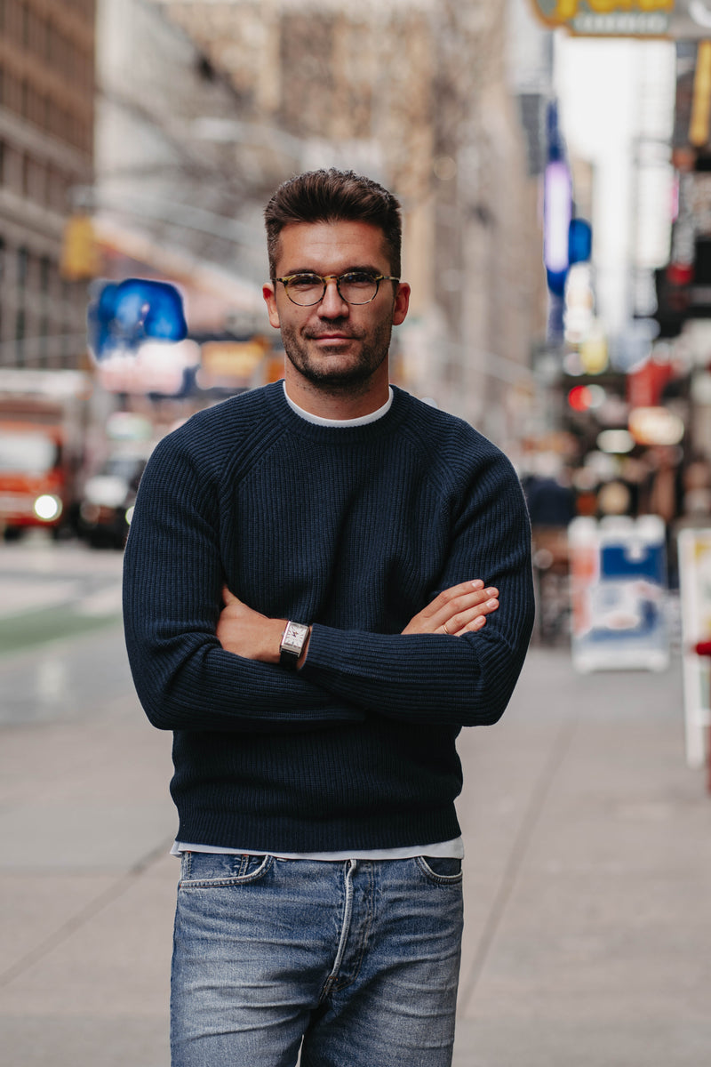 Grobstrick-Pullover 100% Merino in Dunkelblau