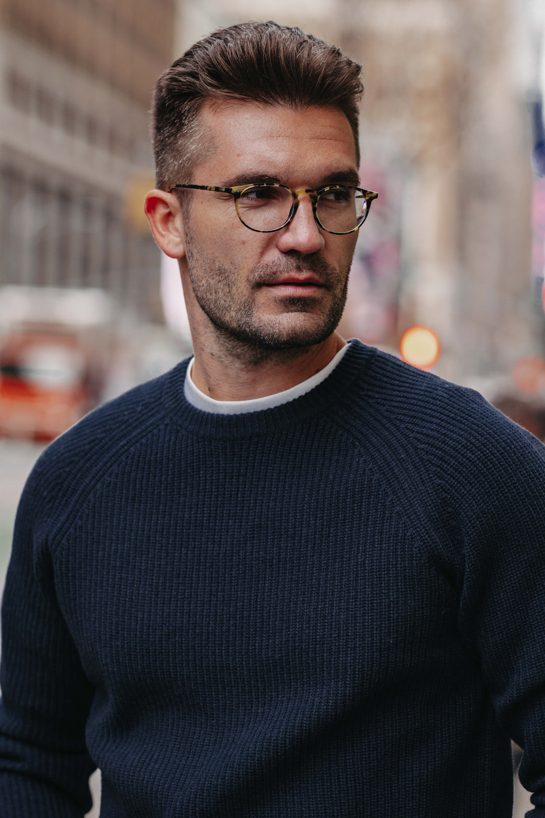 Grobstrick-Pullover 100% Merino in Dunkelblau