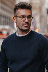 Grobstrick-Pullover 100% Merino in Dunkelblau