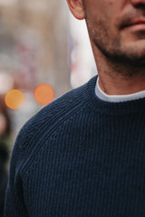 Grobstrick-Pullover 100% Merino in Dunkelblau