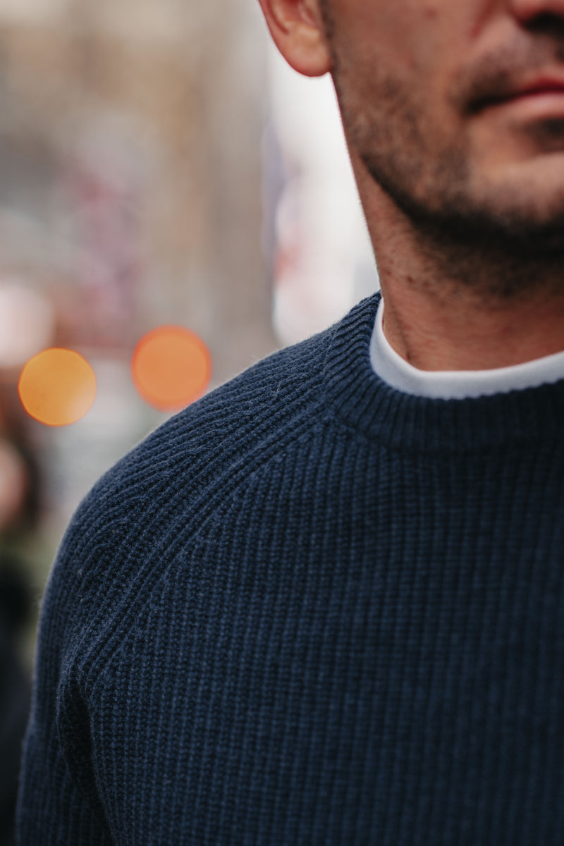 Grobstrick-Pullover 100% Merino in Dunkelblau