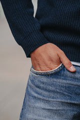 Grobstrick-Pullover 100% Merino in Dunkelblau